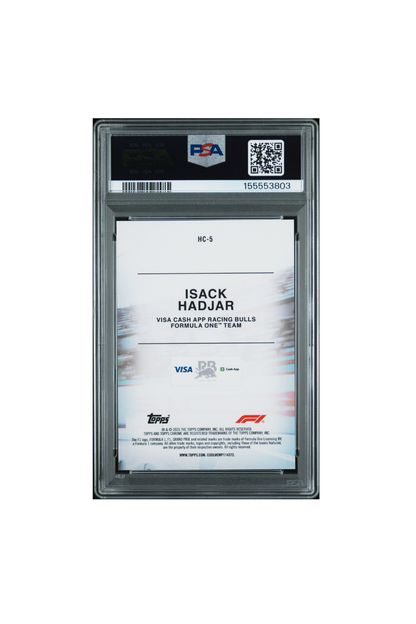 2025 Topps Chrome F1 Sapphire Isack Hadjar Black & White Helmet Collection #2/15 PSA 10