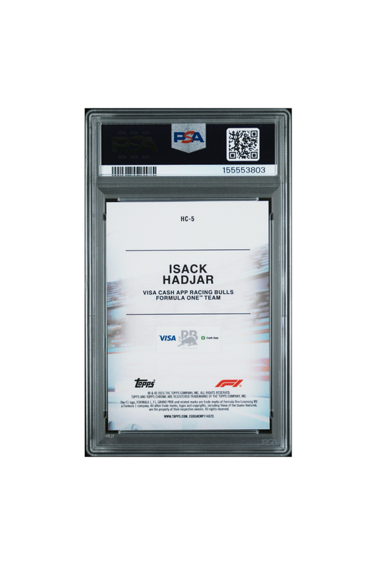2025 Topps Chrome F1 Sapphire Isack Hadjar Black & White Helmet Collection #2/15 PSA 10
