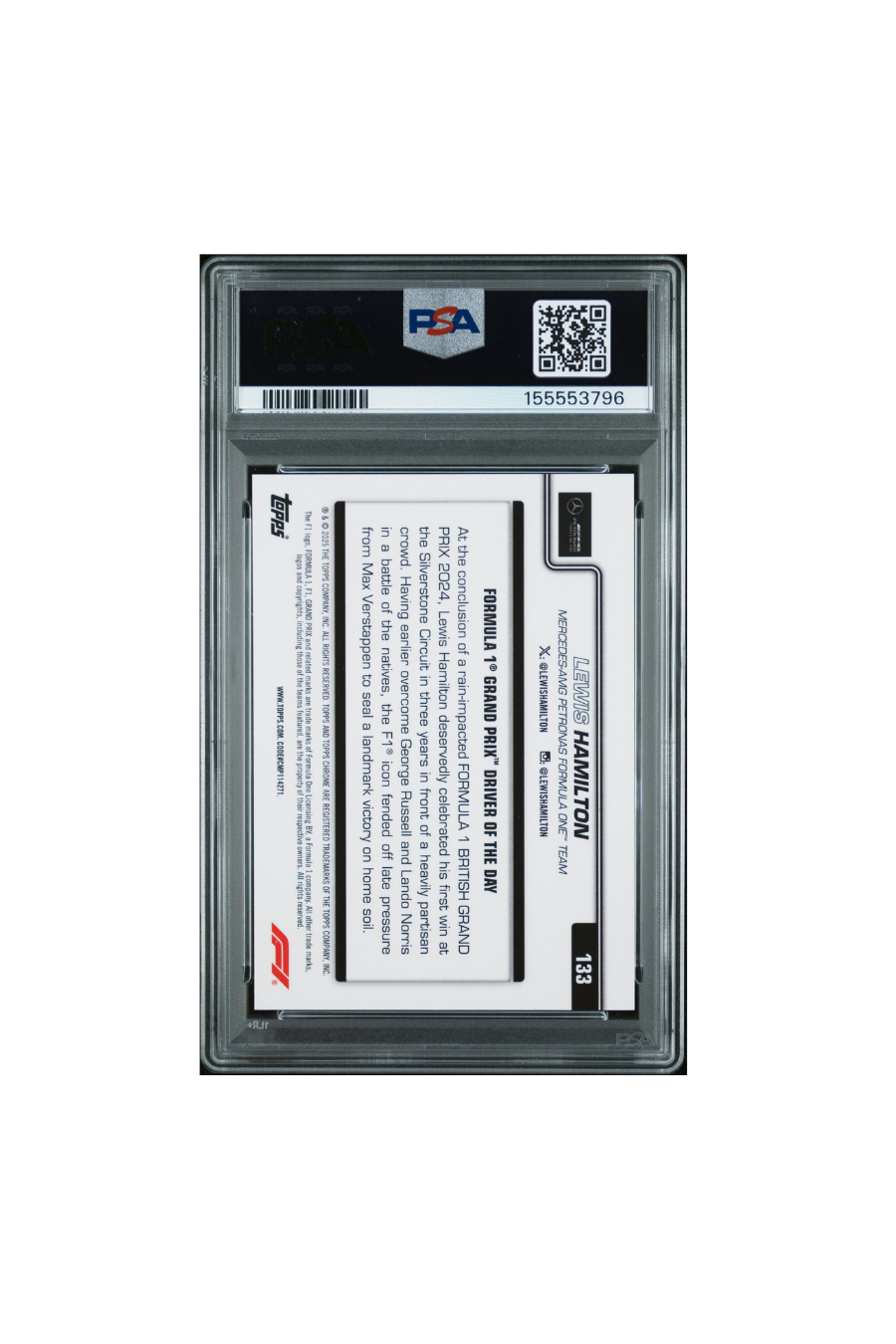 2025 Topps Chrome F1 Sapphire Lewis Hamilton Orange #2/25 PSA 9