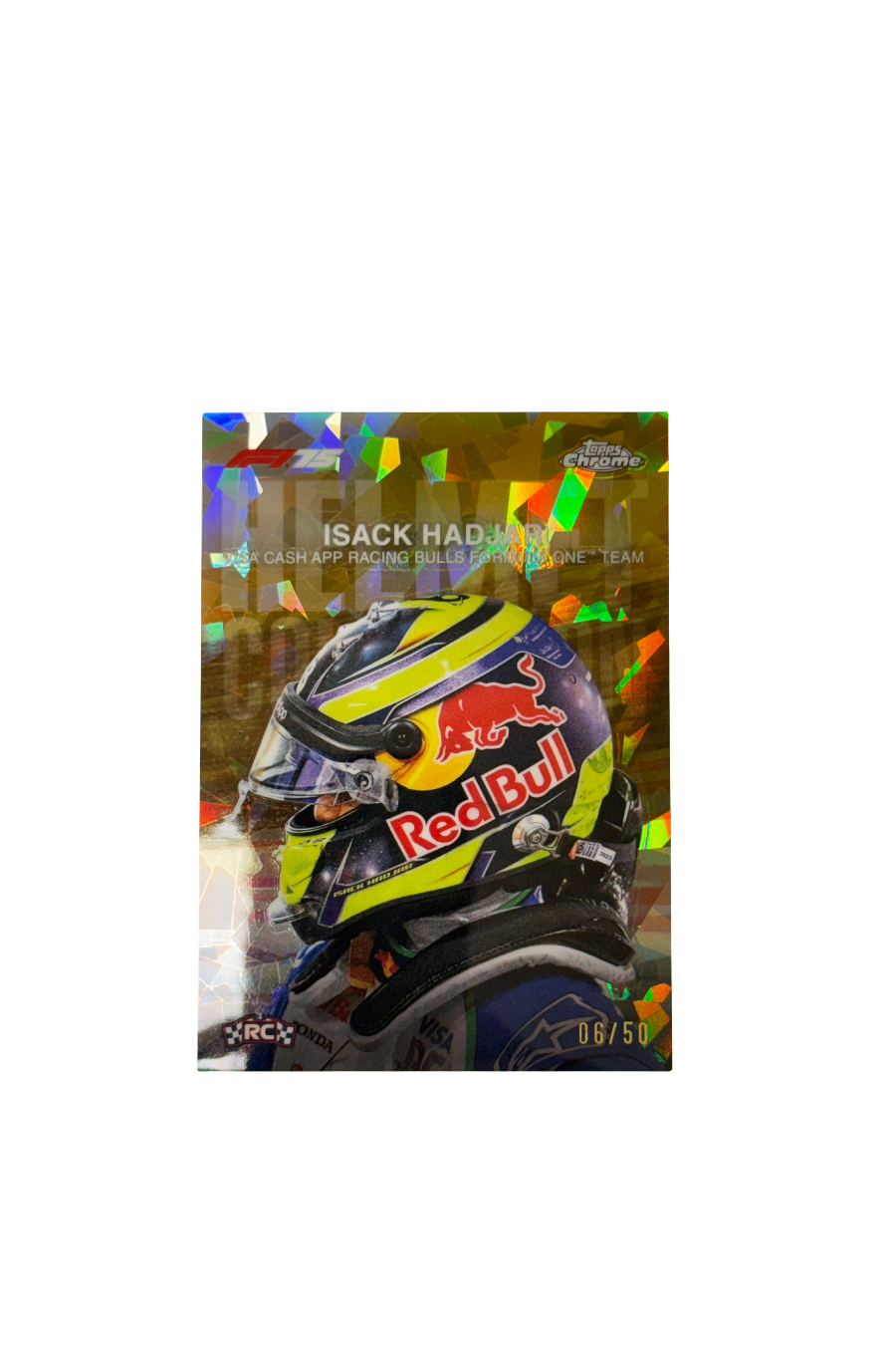 2025 Topps Chrome F1 Sapphire Isack Hadjar Gold Helmet Collection 6/50
