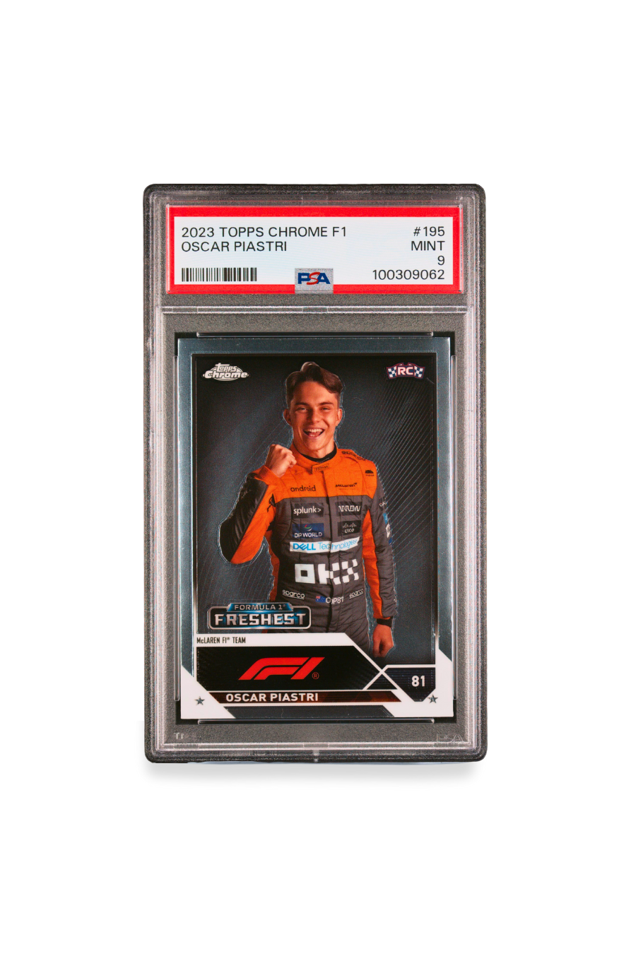 2023 Topps Chrome F1 Oscar Piastri Rookie Card #195 – Formula 1 Freshest – PSA 9