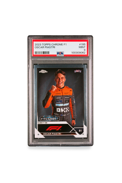 2023 Topps Chrome F1 Oscar Piastri Rookie Card #195 – Formula 1 Freshest – PSA 9