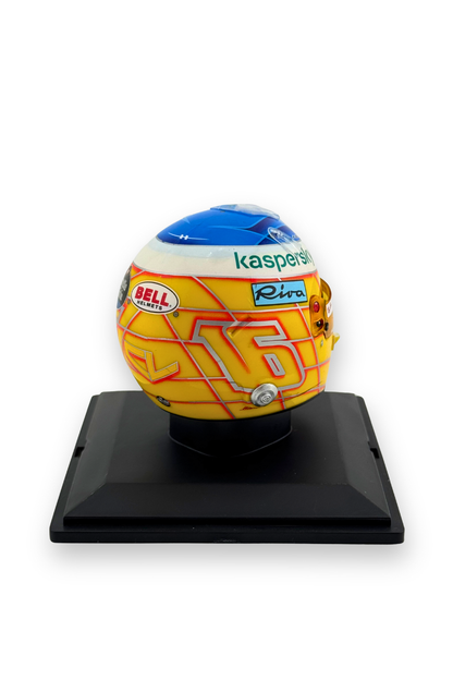 Rear view of Charles Leclerc 2021 French GP 1:5 scale Ferrari helmet with number 16 and Bell Helmets logo.