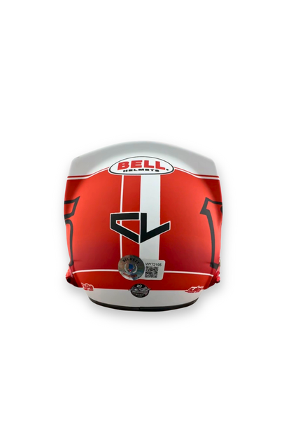 Rear view of Charles Leclerc 2022 Ferrari helmet with Bell Helmets logo and Beckett Witnessed authentication sticker.