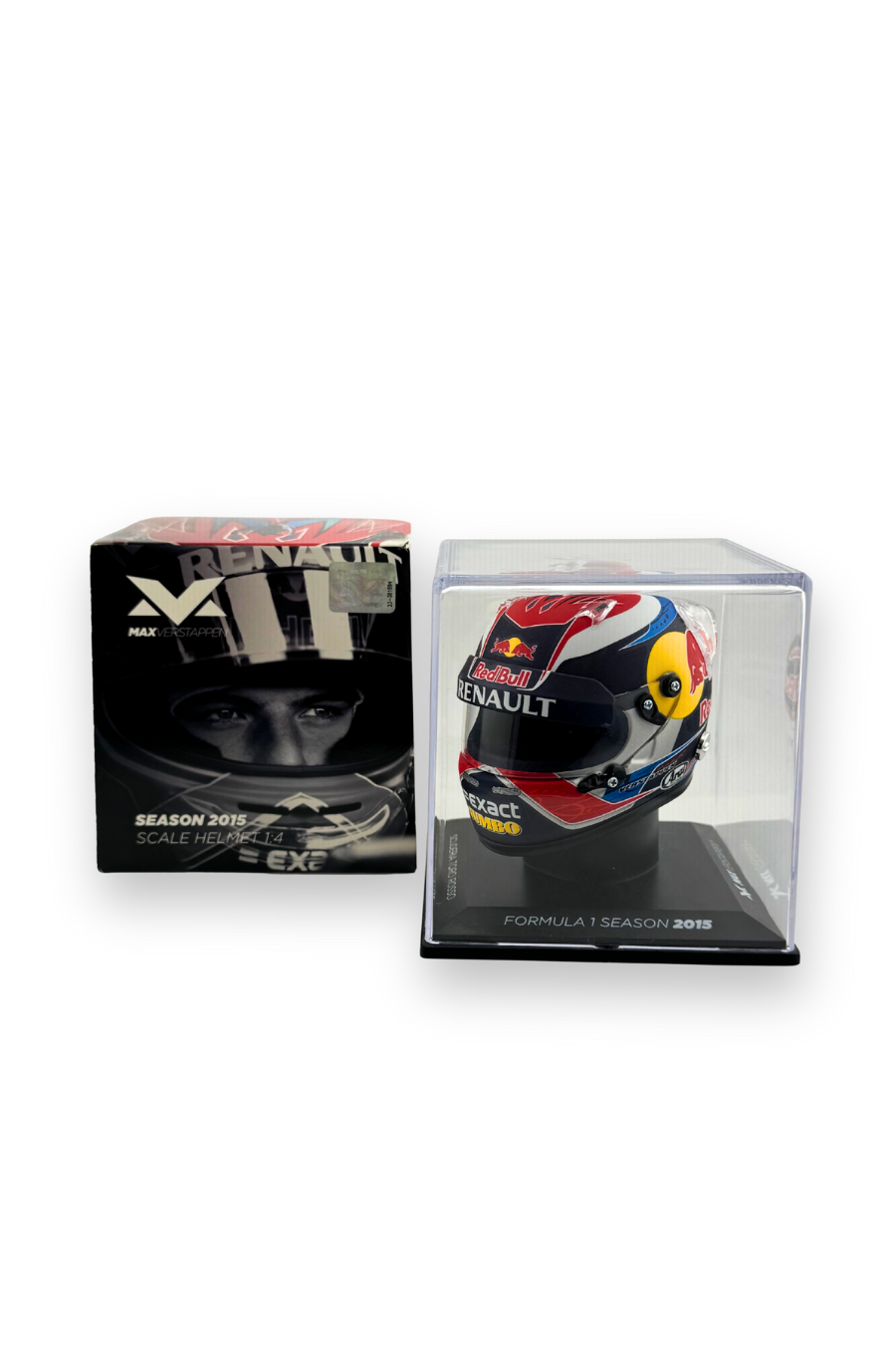 Max Verstappen 2015 Red Bull Renault 1:4 scale F1 helmet with display case and original box.