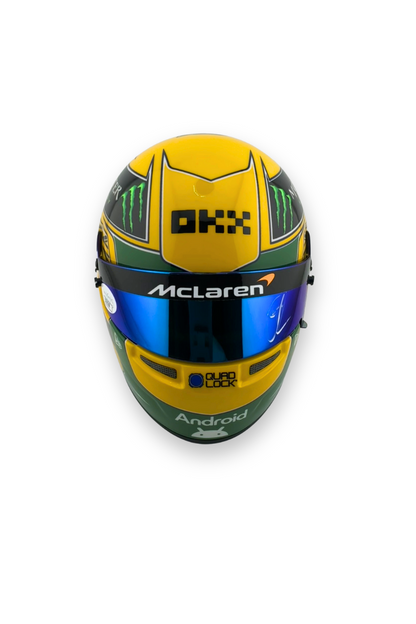 Front view of Oscar Piastri 2023 Australian GP tribute helmet 1:2 scale Bell, signed with JSA certification.