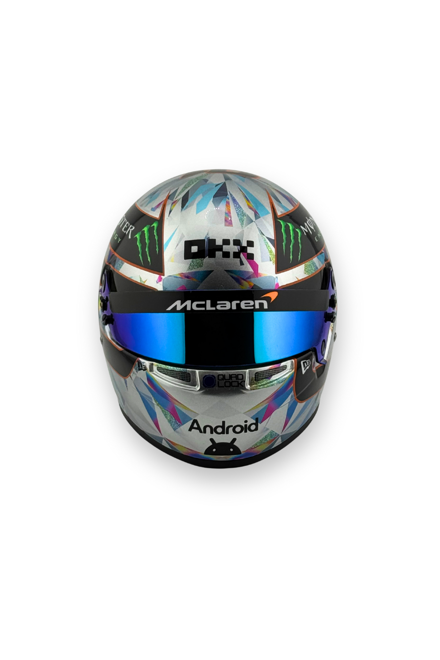 Rear view of Oscar Piastri 2024 Singapore GP 1:2 scale Bell helmet showing Bell logo and Estrella Galicia sponsor.