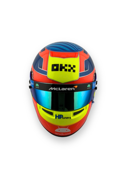 Oscar Piastri 2023 1:2 scale helmet, front visor view