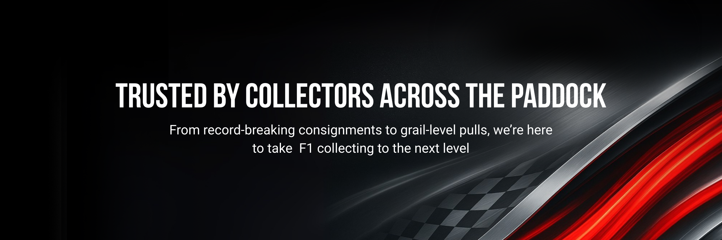 PaddockPulls Contact page hero banner with carbon fiber F1 design, connecting collectors for consignments, grail pulls, and live breaks.