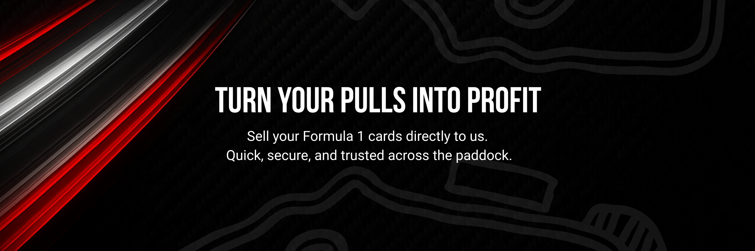 Promotional text for selling Formula 1 cards with a black and red design.